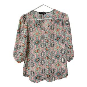 Living Doll Casual Aztec Print Chiffon Blouse Size XS Women's